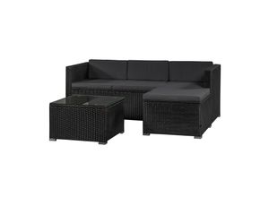 4260304769799 - Polyrattan Lounge Punta Cana M schwarz für 3-4 Personen – Sofa Tisch & Hocker