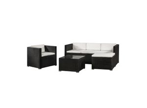 4260304769805 - Polyrattan Lounge Punta Cana L schwarz für 4-5 Personen – Sessel Sofa Tisch & Hocker