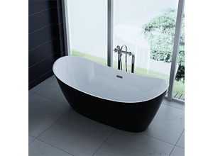 4260307168292 - PureHaven freistehende Acryl-Badewanne 170x80 cm elegant inkl Siphon Überlaufschutz leicht zu pflegende Oberfläche extra starker Rahmen Schwarz Weiß