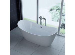 4260307168308 - PureHaven freistehende Luxus Acryl-Badewanne 170x80cm elegant inkl Siphon und Überlaufschutz leicht zu pflegende Oberfläche extra starker Rahmen Weiß