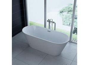 4260307168339 - PureHaven freistehende Luxus Acryl-Badewanne 170x80cm elegant inkl Siphon und Überlaufschutz leicht zu pflegende Oberfläche extra starker Rahmen Weiß - versch Ausführungen