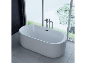 4260307168346 - PureHaven freistehende Luxus Acryl-Badewanne 170x80cm elegant inkl Siphon und Überlaufschutz leicht zu pflegende Oberfläche extra starker Rahmen Weiß - versch Ausführungen