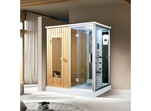 4260307168384 - PureHaven finnische Sauna und Dampfdusche 170x120 cm mit Aluminiumrahmen komplettem Zubehör Tropenbr