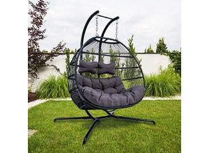 4260307168643 - Hängesessel für 2 Personen 130x120x200 cm Rattan-Kunststoffgeflecht mit Kissen wasserfest strapazier