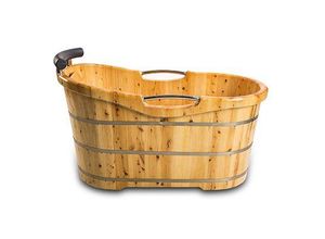 4260307168735 - PureHaven freistehende Holzbadewanne 135x67 cm aus Zedernholz 120 L ergonomische Formgebung pflegele