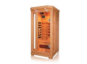 4260307168926 - PureHaven Infrarotkabine 90x90x190 cm aus Pacific Coast Hemlock-Holz Bluetooth-Soundsystem Timer Lichttherapie in 4 Farben digitale Steuerung