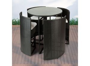 4260307169251 - PureHaven Bar-Set 100x110 cm wetterbeständiges Polyrattan elegantes Design für bis zu 4 Personen inkl Sitzauflagen Tisch mit Glasplatte grau