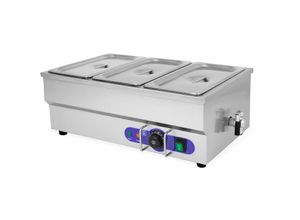 4260307355562 - Speisenwärmer Buffetwärmer Wärmebehälter Für Speisen Elektrisch 1500W aus Edelstahl (Inkl 3x 1 3 gn Behälter mit Deckel für 3x 38L Ablasshahn Bain