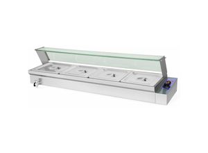 4260307355609 - Speisenwärmer Buffetwärmer Wärmebehälter Für Speisen Elektrisch 1500W aus Edelstahl (Inkl 4x 1 2 gn Behälter mit Deckel für 4x 6L Ablasshahn Glas