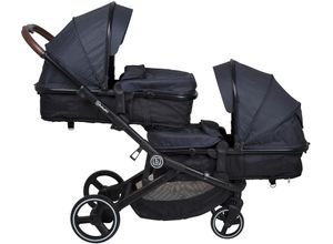 4260332054898 - Zwillingswagen Twinner Grey melange grau (grey melange) Baby Kinderwagen Geschwisterwagen inkl 2 Regenhauben Nachtlichter u Wickeltasche 