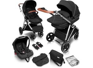 4260332054980 - Kombi-Kinderwagen Halime 3in1 schwarz (anthracite silver) Baby Kinderwagen inklusive Babywanne Babyschale Regenhaube & Wickeltasche