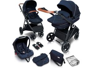 4260332054997 - Kombi-Kinderwagen Halime 3in1 blau (blue black) Baby Kinderwagen inklusive Babywanne Babyschale Regenhaube & Wickeltasche