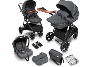 4260332055000 - Kombi-Kinderwagen Halime 3in1 grau (grey black) Baby Kinderwagen inklusive Babywanne Babyschale Regenhaube & Wickeltasche