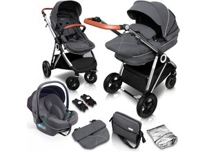 4260332055437 - Kombi-Kinderwagen Halime AIR 3in1 Anthracite Black grau (grey silver) Baby Kinderwagen mit Luftreifen inkl Babywanne Babyschale Regenhaube & Wickeltasche