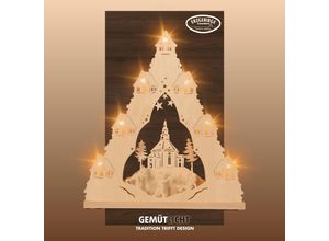 4260340970463 - LED Schwibbogen WEIGLA Seiffener Kirche Weihnachtsdeko Schwibbögen Gr B H T 38 cm x 43 cm x 45 cm beige (natur) Lichterspitze