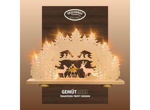 4260340973655 - LED Schwibbogen WEIGLA Futterkrippe mit echtem Heu Lichterbogen aus Holz NATUR Schwibbögen Gr B H T 52 cm x 32 cm x 6 cm beige (natur braun) Erzgebirge garantiert Weihnachtsdeko Innen Weihnachtsbeleuchtung