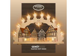 4260340973679 - LED Schwibbogen WEIGLA Altstadt Fachwerkhaus Lichterbogen aus Holz Schwibbögen Gr B H T 66 cm x 41 cm x 6 cm rot (natur braun rot schwarz) Erzgebirge garantiert Weihnachtsdeko Innen Weihnachtsbeleuchtung