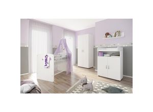 4260347792471 - nonjoo Babyzimmer Lunis Set 3 best aus Babybett Kommode Wickelaufsatz Wandboard und Kleiderschrank 2-trg