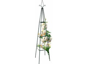 4260349670203 - anaterra® Rankhilfe Obelisk - 35 x 35 x 195 cm aus Metall 13 mm Stab für Rosen Tomaten Gurken für Außen mit Montagematerial Grün - Rosensäule