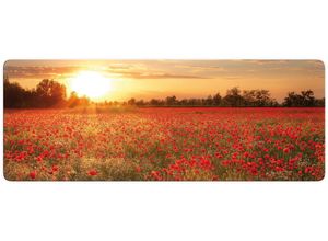 4260351392377 - Glasbild WALL-ART Mohnfeld im Sonnenuntergang Panorama Bilder Gr B H 100 cm x 40 cm Gebäude Panorama rot (rot orange) Glasbilder Glasposter modern