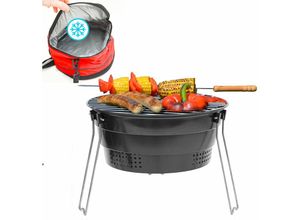 4260352171162 - Eyepower - Faltbarer bbq Grill mit Kühltasche - ø 28cm Holzkohlegrill Campinggrill Klappbar - schwarz