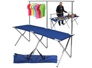 4260352176570 - Faltbarer Verkaufsstand mit höhenverstellbarer Kleiderstange Metall Flohmarkt-Tisch ca205x67cm Bla