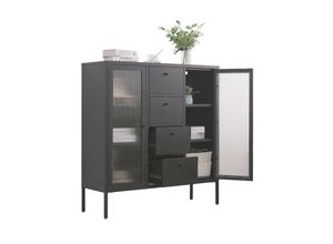 4260360016356 - Highboard Paris aus Metall mit Schubladen und Glastüren Schwarz - Schwarz - Mein-regal