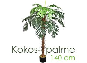 4260360527791 - Künstliche Palme groß Kunstpalme Kunstpflanze Palme künstlich wie echt Plastikpflanze Balkon Kokospalme Königspalme Deko 140 cm hoch Decovego