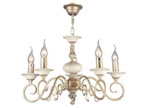 4260361986375 - - Perla Kronleuchter Creme mit Gold 5 Licht E14