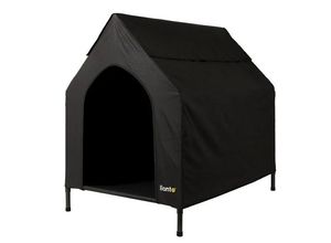 4260372768618 - lionto Hundehütte Erhöhte Hundeliege mit Dach schwarz 90 cm x 65 cm x 85 cm