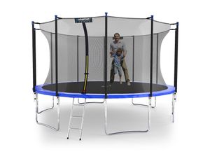 4260378780188 - KINETIC SPORTS Trampolin Outdoor Ø 183 244 305 366 400 430 490 cm - TÜV Rheinland GS-geprüft SALTO Kindertrampolin Set mit Netz Randpolster USA Sprungruch - Gartentrampolin bis zu 160kg blau Ø 430 cm Ø 430 cm blau