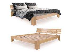 4260378786128 - SANZARO Holzbett 140 x 200 cm - Massivholz Bett Kiefer Doppelbett Balkenbett Bettgestell Bettrahmen Lattenrost Natur Natur 140 x 200 cm