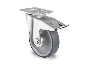 4260390220389 - CASCOO Lenkrolle P2V2 mit Totalfeststeller Rad-ø 100 mm x B 32 mm Polypropylen-Felge Elastomer-Lauffläche grau Rollenlager bis 100 kg