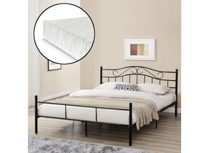 4260390269883 - [encasa] - Metallbett Florenz 140x200 cm mit Kaltschaummatratze Schwarz encasa - Schwarz