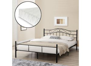 4260390269906 - [encasa] - Metallbett Florenz 160x200 cm mit Kaltschaummatratze Schwarz encasa - Schwarz