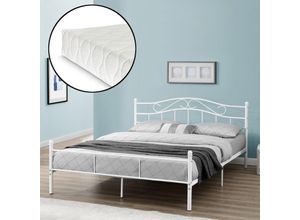 4260390269913 - [encasa] - Metallbett Florenz 160x200 cm mit Kaltschaummatratze Weiß encasa