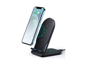 4260397846360 - LC-A2-Bla Aircore Series 2-in-1 Wireless Charging Stand schwarz Drahtloses Ladegerät Qi - Aukey