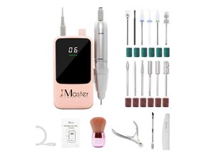 4260397849002 - JCMASTER Nagelfräser 35000 Umin Gelnägel & Acrylnägel Profi Set 5200mAh LCD Display mit 12 Nagelfeile-Bits und Schleifbändern