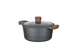 4260403579039 - Kochtopf RESTO KITCHENWARE Capella Schmortopf antihaftbeschichtet und spülmaschinenfest Töpfe Gr 46 l + Ø 24cm + Höhe 115cm schwarz (schwarz matt) Fleischtopf Bratentopf mit Glasdeckel und stoßdämpfendem Silikonrand im Geschenkkarton