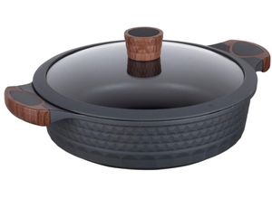 4260403579053 - Kochtopf RESTO KITCHENWARE Capella Schmortopf antihaftbeschichtet und spülmaschinenfest Töpfe Gr 44 l + Ø 28cm + Höhe 8cm schwarz (schwarz matt) Fleischtopf Bratentopf mit Glasdeckel und stoßdämpfendem Silikonrand im Geschenkkarton