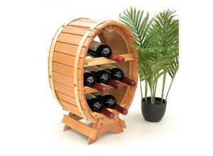 4260407932281 - Dandibo - Weinregal Holz Stehend Weinfass 6 Flaschen Natur Flaschenregal Flaschenhalter Fass