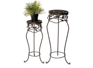 4260407939822 - Dandibo - Blumenhocker Metall Schwarz Rund 2er Set 65 cm   78 cm Blumenständer 18215 Blumensäule Antik Pflanzenständer Pflanzenhocker Vintage