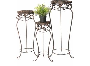 4260407939839 - Dandibo - Blumenhocker Metall Schwarz Rund 3er Set 52 cm   65 cm   78 cm Blumenständer 18215 Blumensäule Antik Pflanzenständer Pflanzenhocker Vintage