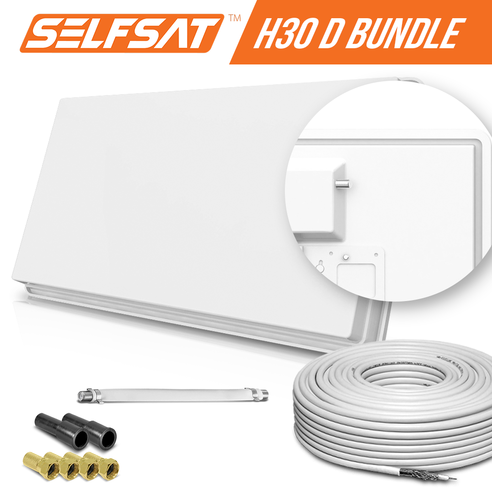 4260408987815 - Selfsat H30D1+ 1 TV Teilnehmer SAT Flachantenne FLAT + Fensterdurchführung + Kabel FULL HD 4K