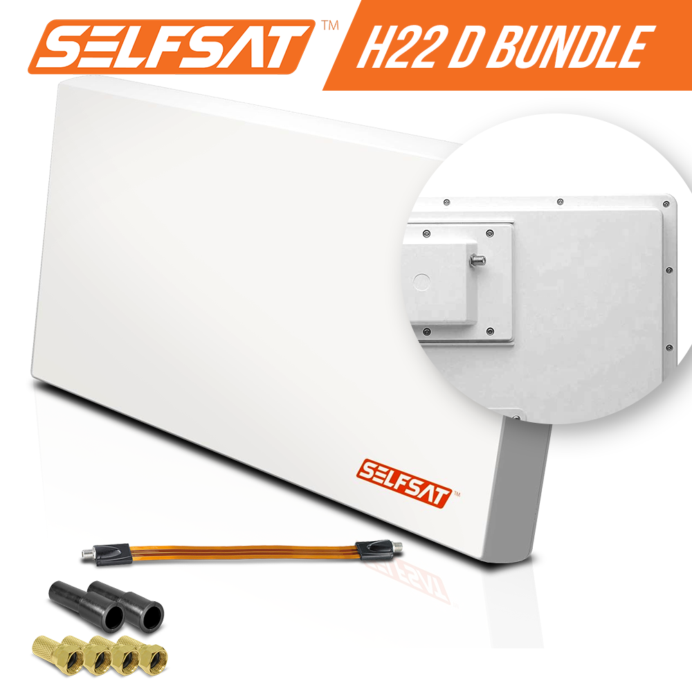 4260408988478 - Selfsat H22D1+ 1 TV Teilnehmer SAT Flachantenne FLAT + profi Fensterdurchführung FULL HD