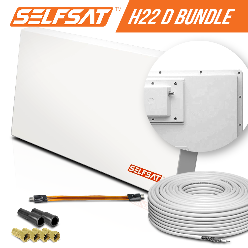 4260408988539 - Selfsat H22D+ 1 TV Teilnehmer SAT Flachantenne FLAT + profi Fensterdurchführung + Kabel FULL HD 4K