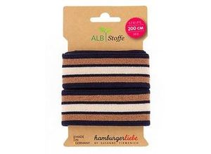 4260422635365 - Albstoffe Bio-Band Stripe Me Glam mit Glitzer marine kupfer ecru 2 m