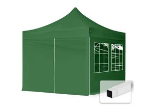 4260438389900 - Intent24 - 3x3 m Faltpavillon economy Stahl 30mm Seitenteile mit Sprossenfenstern dunkelgrün - dunkelgrün