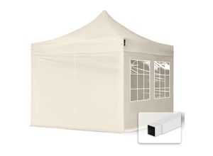 4260438389924 - Intent24 - 3x3 m Faltpavillon economy Stahl 30mm Seitenteile mit Sprossenfenstern creme - crème