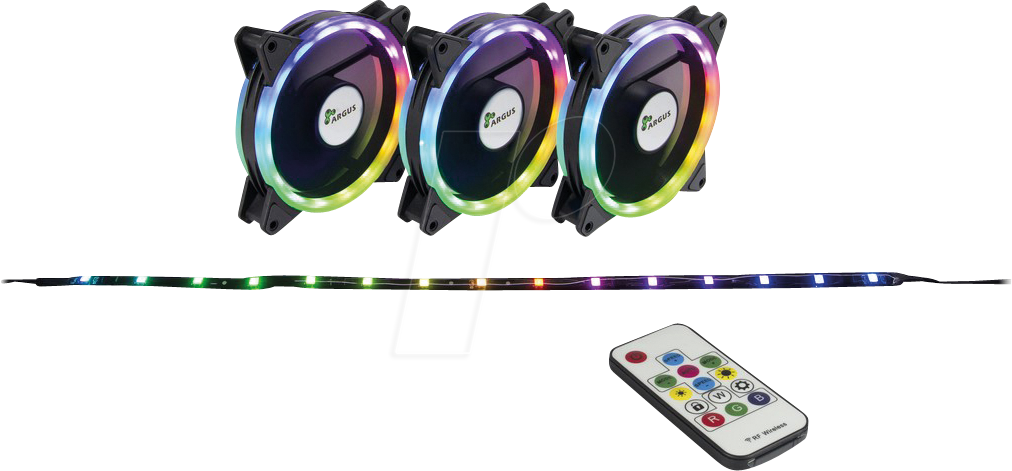 4260455644792 - Argus RS04 - RGB-Set PC-Gehäuse-Lüfter Schwarz (B x H x T) 120 x 120 x 25 mm inkl LED-Beleuchtung inkl Fernbedienung